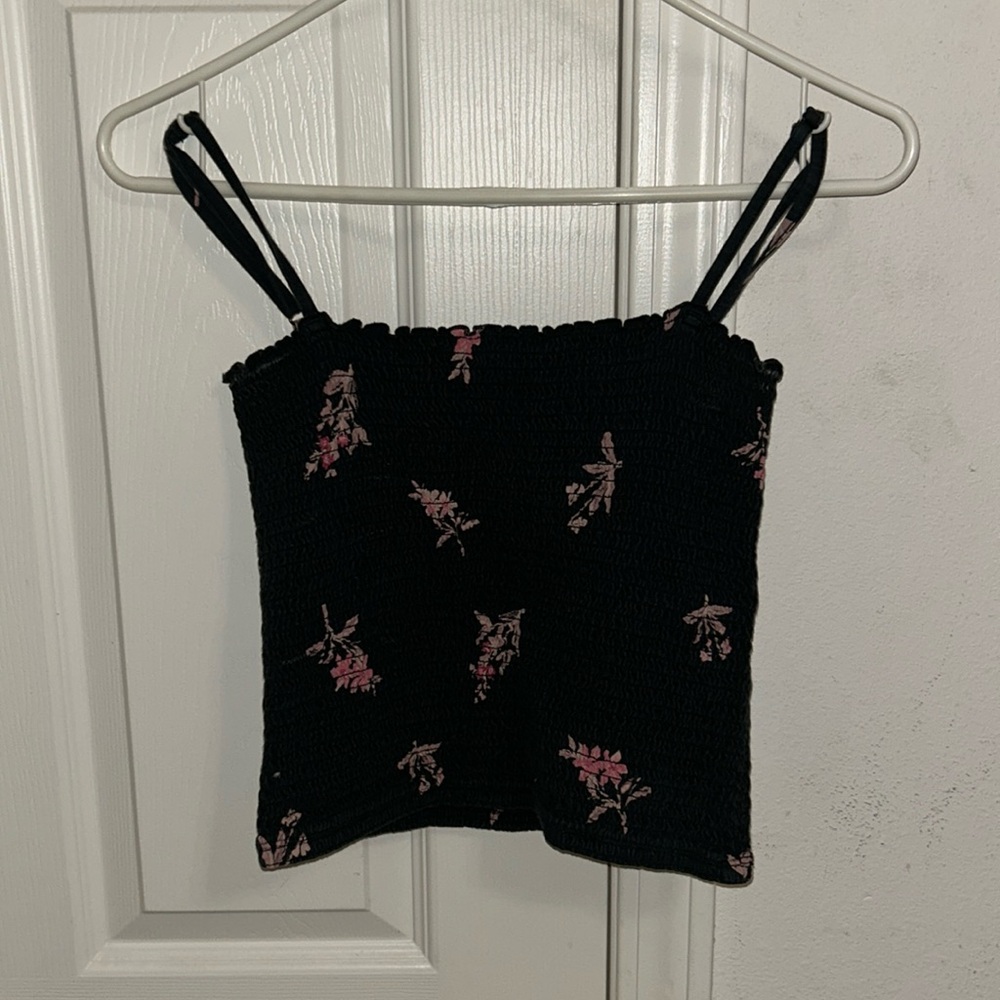 Cropped textured spaghetti strap top